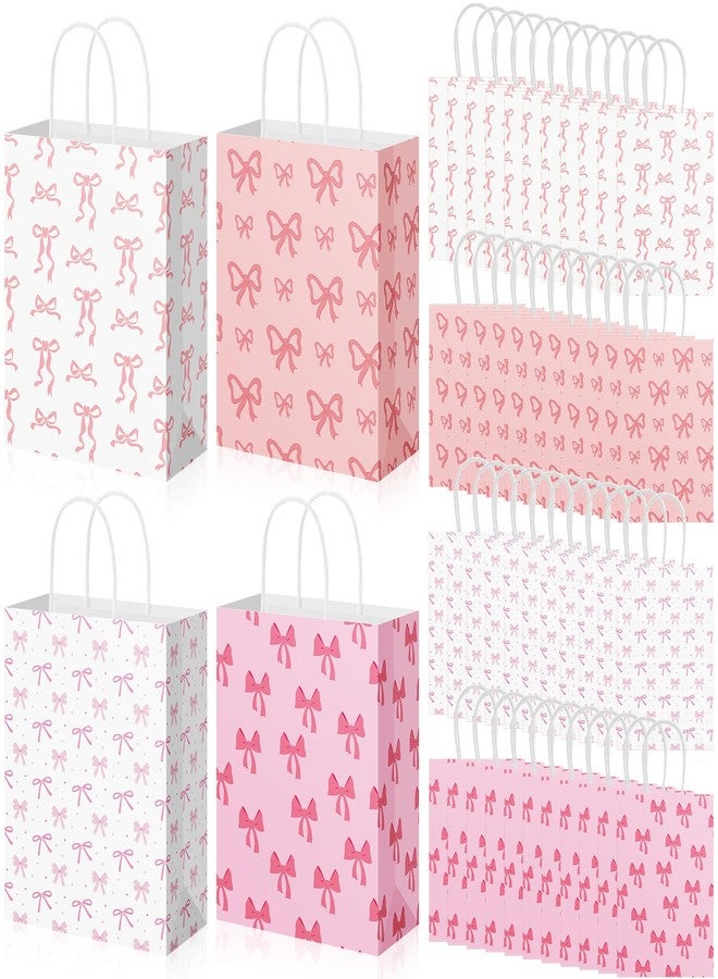 Geyoga 48 Pcs Valentines Pink Bow Paper Gift Bags Pink Party Favor Coquette Goodie Candy Bags with Handle for Bestie Best Friends Birthday Wedding Bridal Party Supplies - Image 1